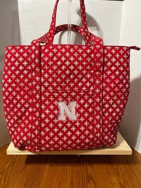 Vera Bradley University of Nebraska Collegiate Quilted Cotton Tote Bag Red White